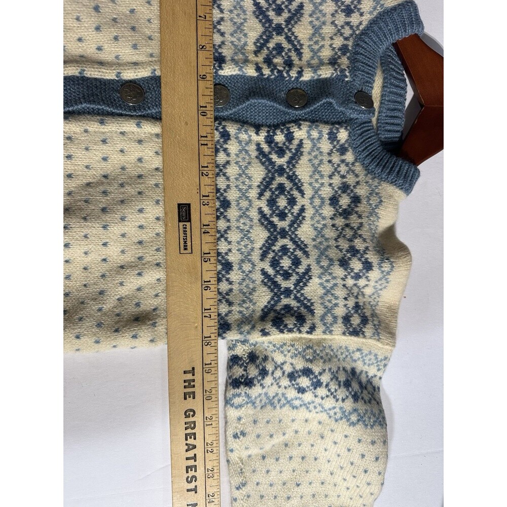 VTG Hand Made Nordic Fair Isle Wool Knit Cardigan Sweater Folk Blue XS Petite - Picture 7 of 9